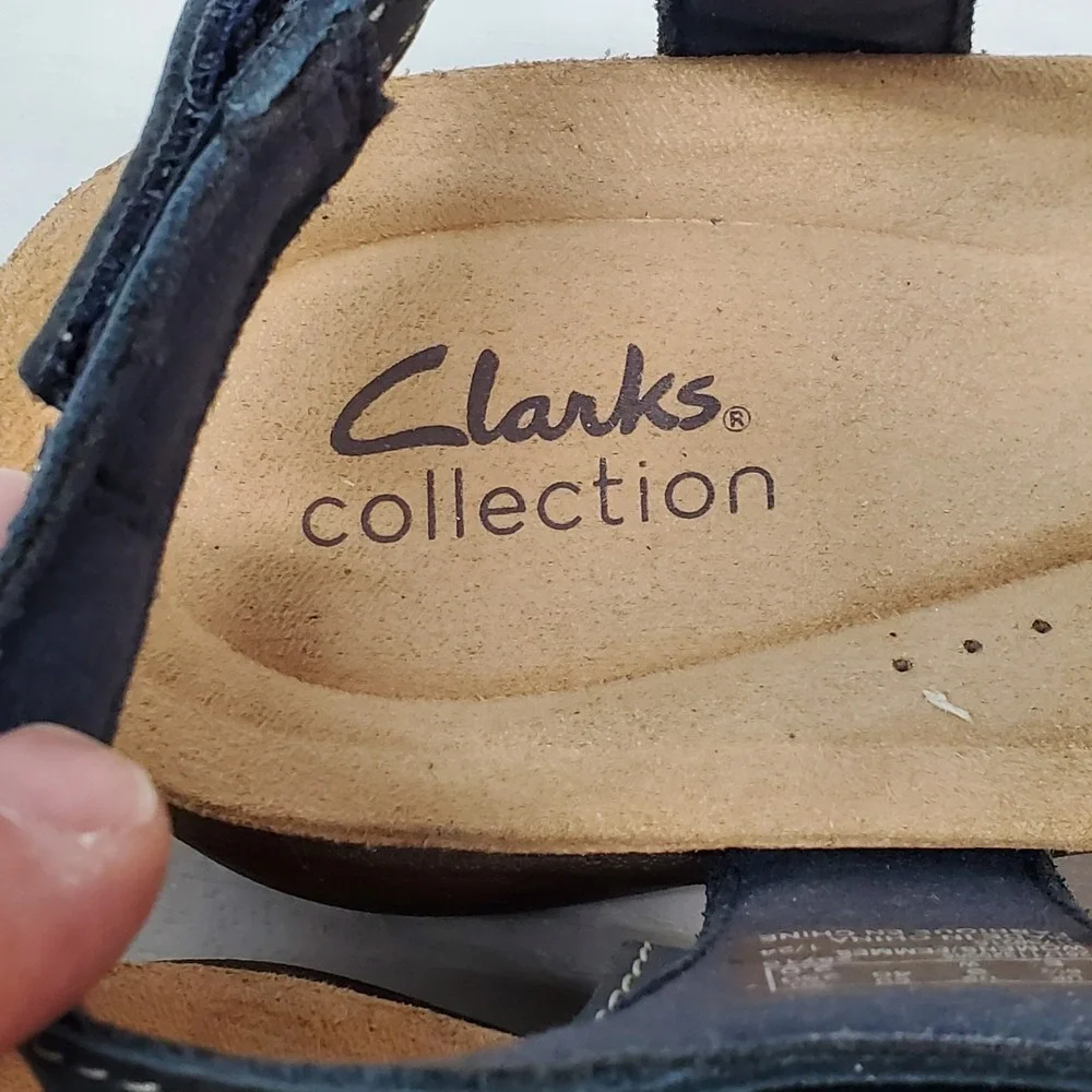 Clarks Collection Adjustable Sandals April Cove Black Leather Womens 9 Comfort